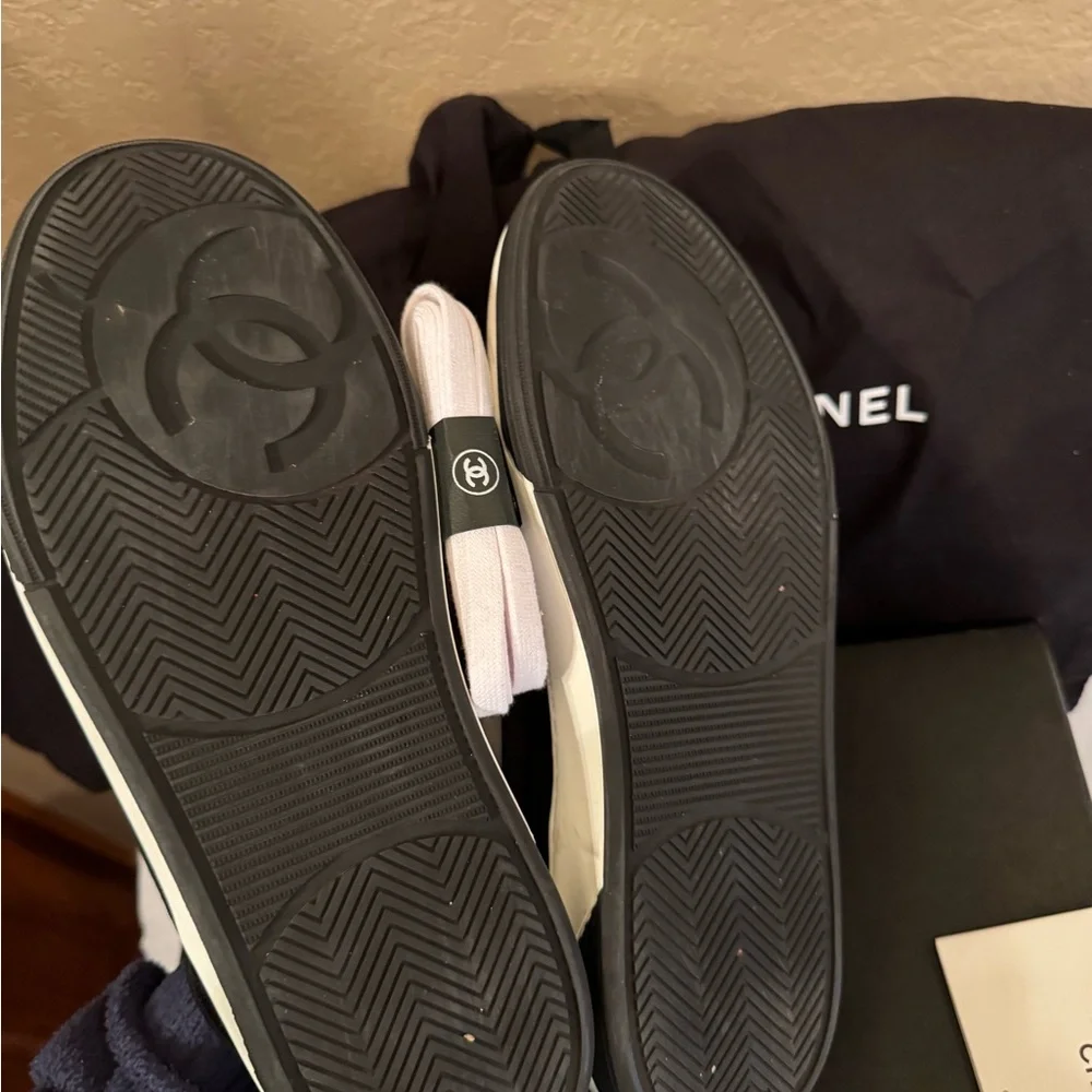 CHANEL Black and White Low-Top Sneakers